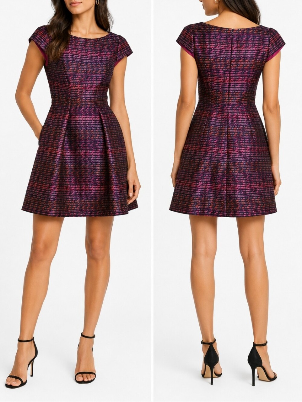 Vince Camuto Metallic Purple Cap-Sleeve Fit & Flare Dress